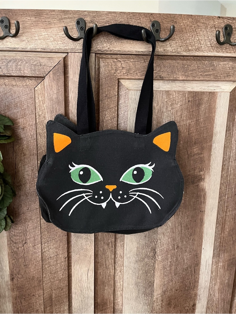 Black Cat Vintage Style CanvasTote Bag with Green Eyes